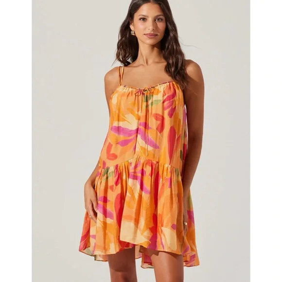 Astr Women's Keala Tie-Front Swing Dress - Orange Multi - S